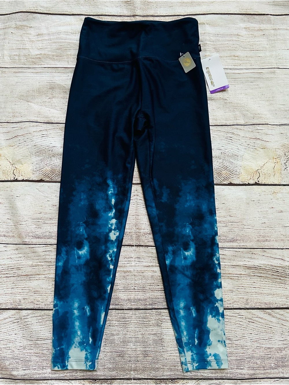 NWT Marika Navy Blue Gray Tie-Dye Athletic Leggings Ladies Sz M